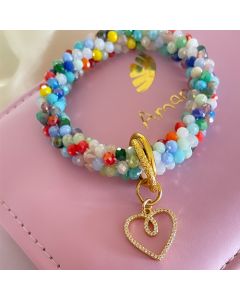 PULSERA KUMI02 AMAPOLA CRISTALES DIJE MED CORAZÓN